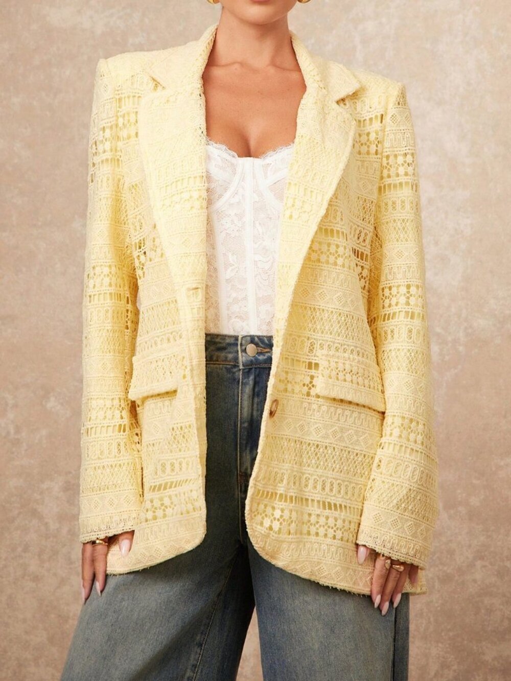 Yellow Elegant chic Women's Single-Breasted Lapel Blazer